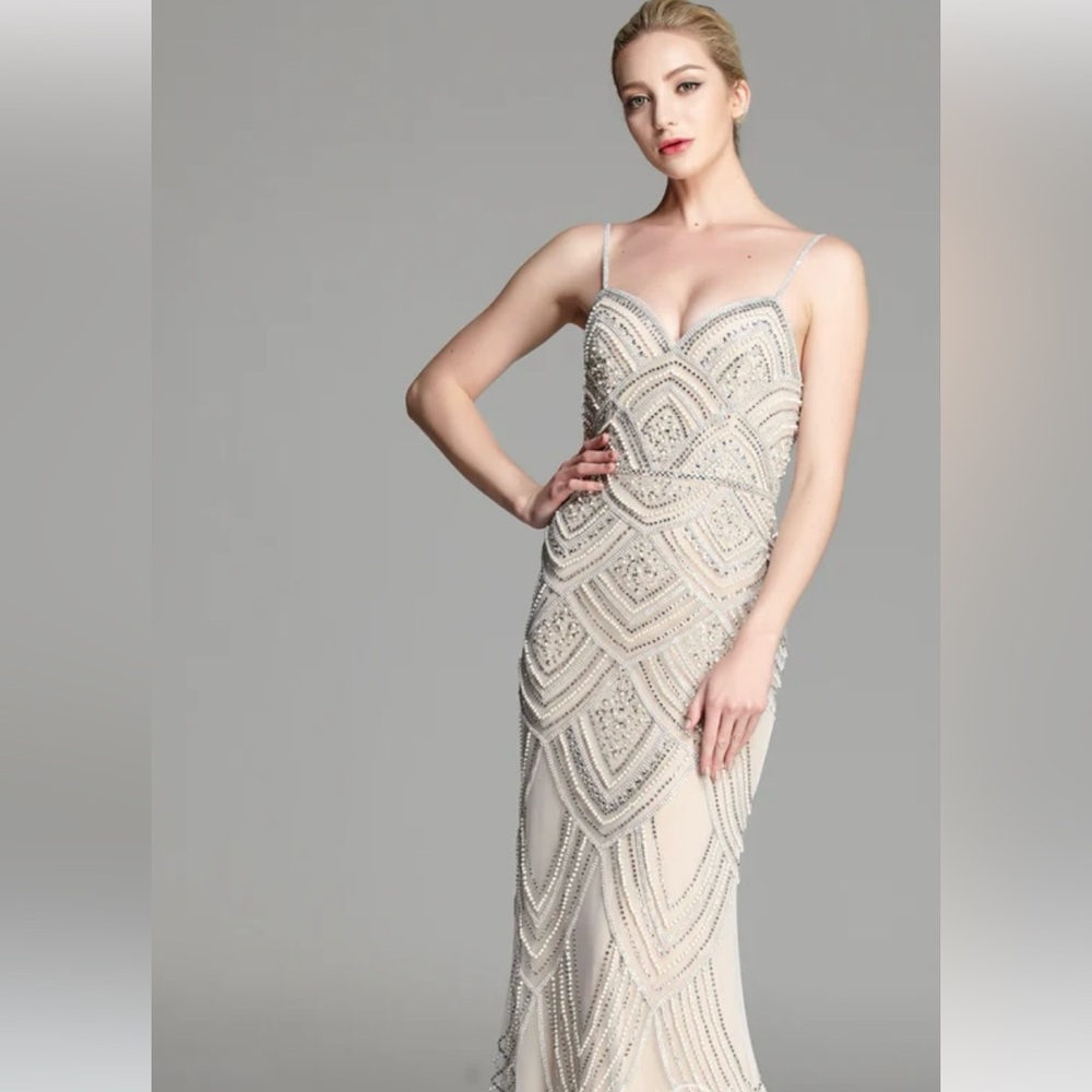 Jovani Ivory Beaded Spaghetti-Strap Wedding Gown